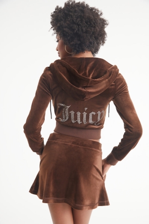 Juicy Couture OG Big Bling Velour Φουτερ με Κουκουλα γυναικεια καφε | XBZS-53976