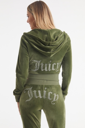 Juicy Couture OG Big Bling Velour Φουτερ με Κουκουλα γυναικεια Super Greens | ZPTF-53409