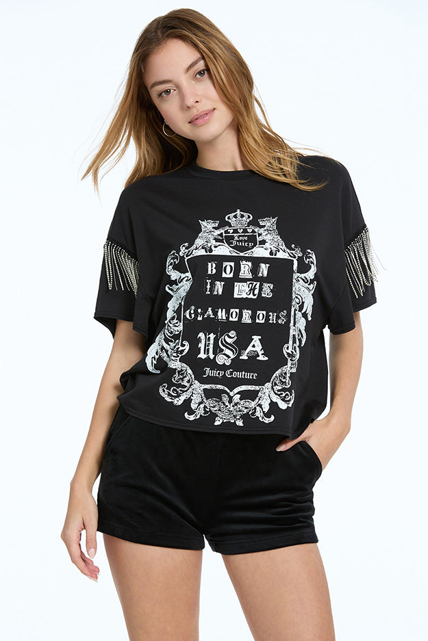 Juicy Couture Born In The Glamorous USA Tee Αριστος γυναικεια Liquorice | LIDN-25168