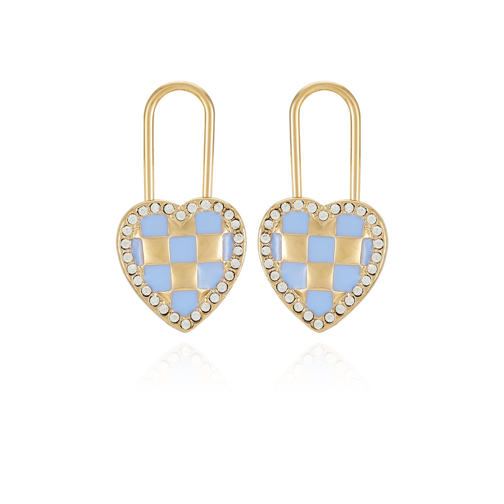 Juicy Couture Checkered Heart Lock Drop Σκουλαρικια γυναικεια χρυσο χρωμα | MUXE-50239