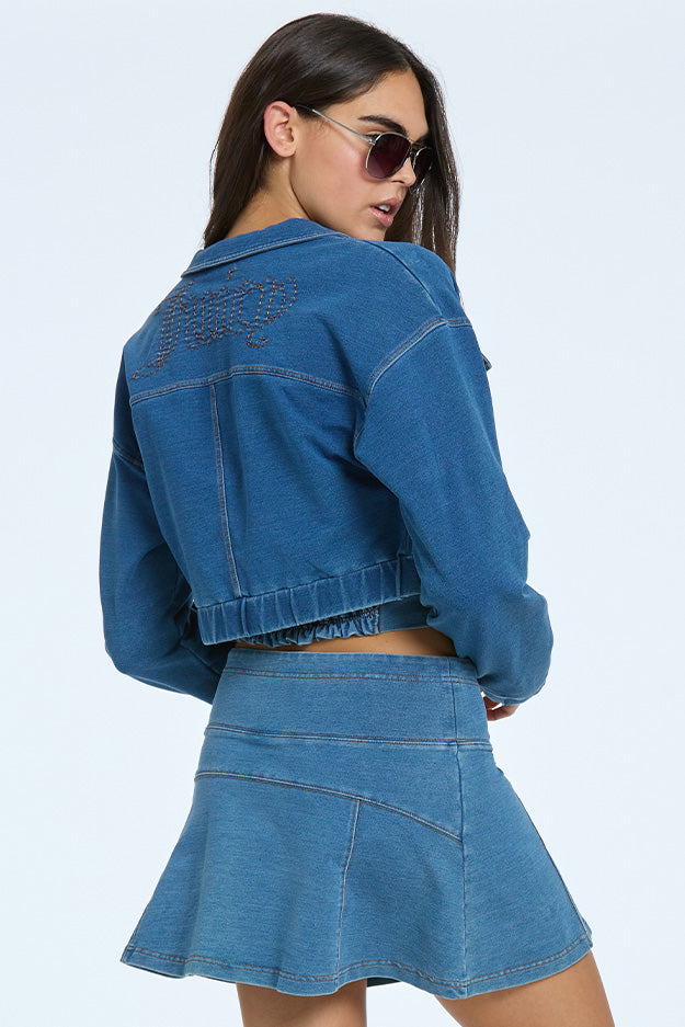 Juicy Couture Embroidered Knit Denim Μπουφαν γυναικεια μπλε σκουρο | EILP-02165