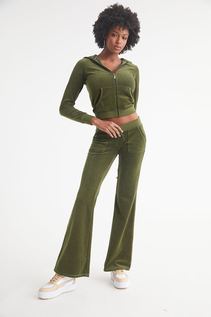 Juicy Couture Hollywood Snap Pocket βαμβακερα Velour παντελονι φορμας γυναικεια Super Greens | KZDR-02743