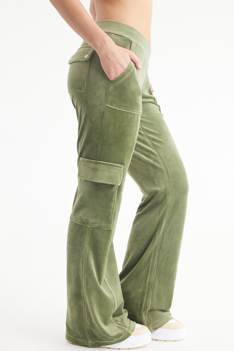 Juicy Couture Low Rise Snap Pocket Velour Παντελόνι Cargo γυναικεια Super Greens | JYFV-41306