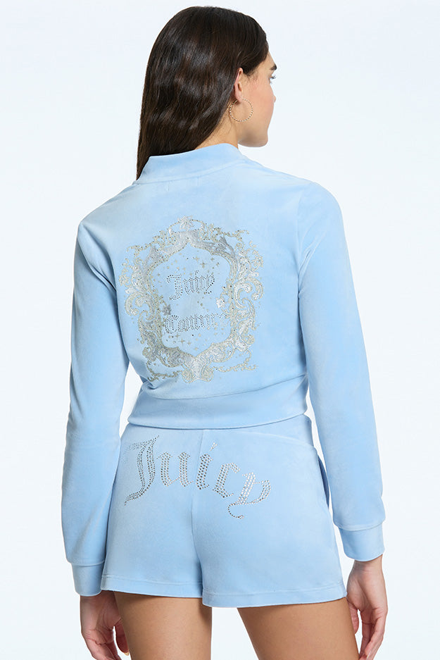 Juicy Couture Monogram Cropped Velour Bomber Μπουφαν γυναικεια Frosted | BEUD-72504