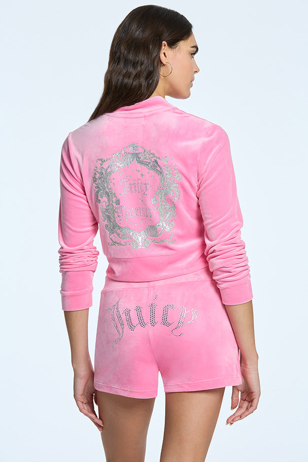 Juicy Couture Monogram Cropped Velour Bomber Μπουφαν γυναικεια Hot Hot | CHIE-27168