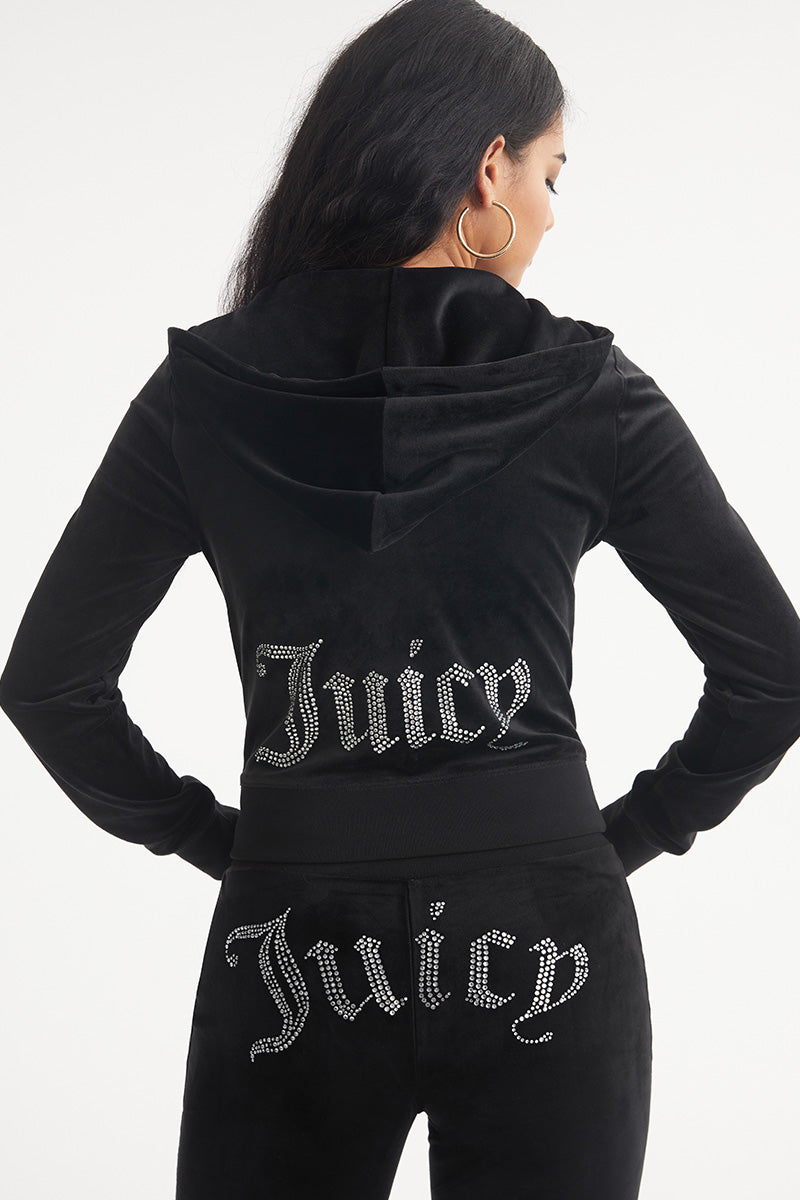 Juicy Couture OG Big Bling Velour Φουτερ με Κουκουλα γυναικεια Liquorice | EFCW-19764