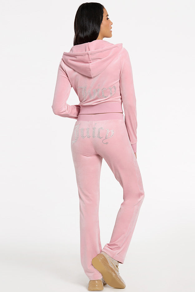 Juicy Couture OG Big Bling Velour Φουτερ με Κουκουλα γυναικεια ροζ | EIDC-61357