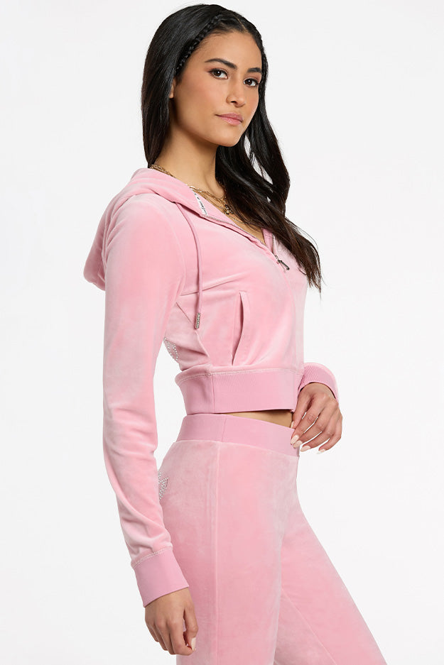 Juicy Couture OG Big Bling Velour Φουτερ με Κουκουλα γυναικεια ροζ | EIDC-61357