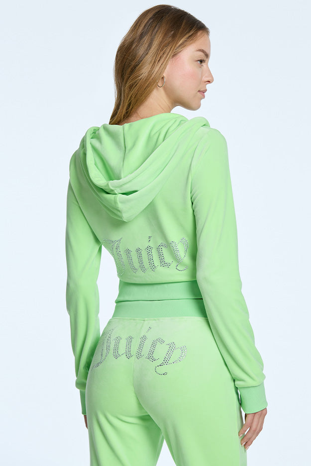 Juicy Couture OG Big Bling Velour Φουτερ με Κουκουλα γυναικεια Sour Apple | MOFH-28493