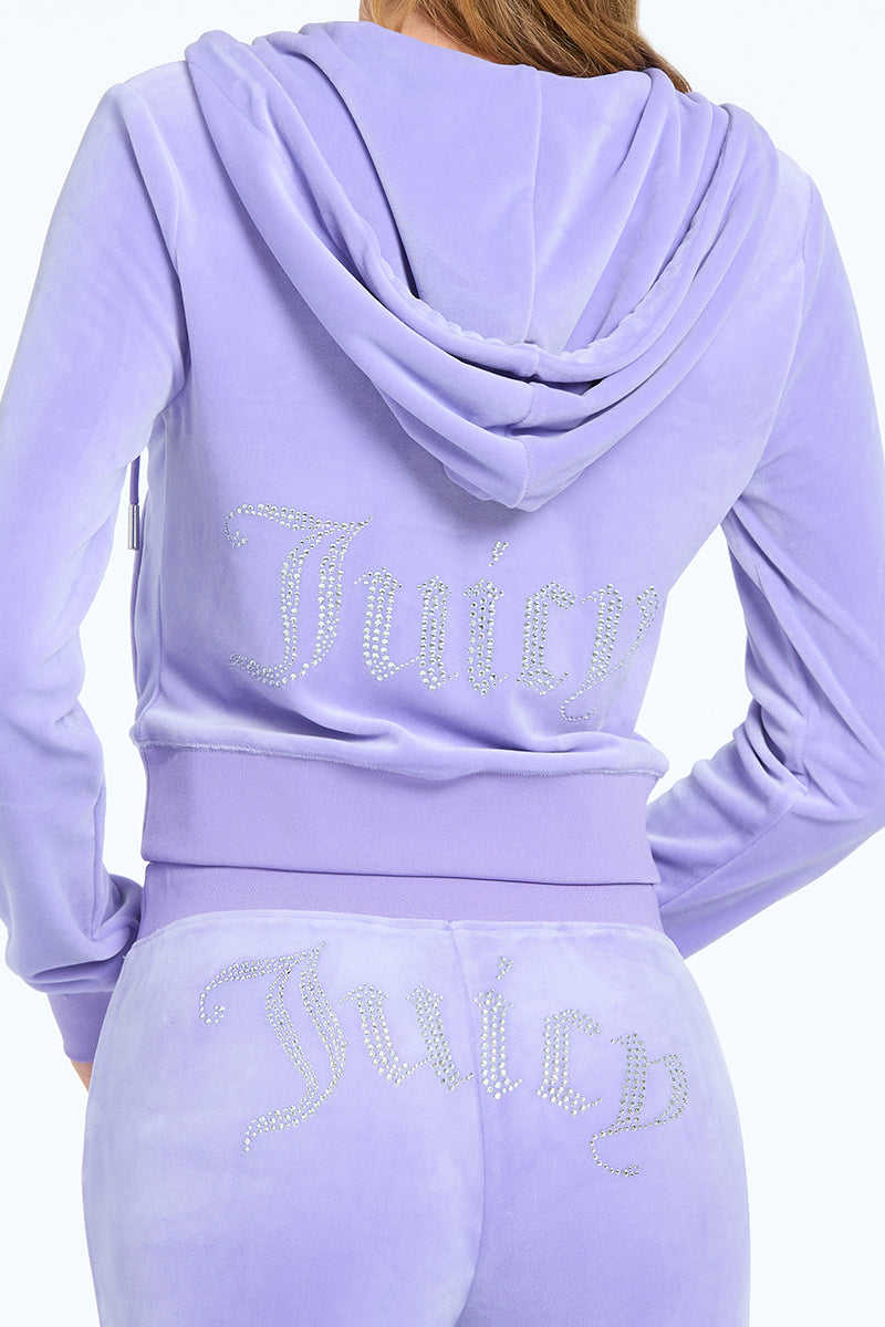 Juicy Couture OG Big Bling Velour Φουτερ με Κουκουλα γυναικεια Freesia | OGVN-13847