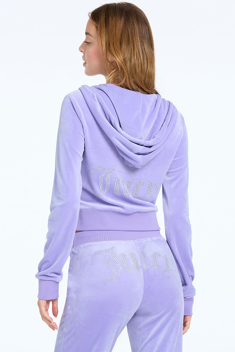 Juicy Couture OG Big Bling Velour Φουτερ με Κουκουλα γυναικεια Freesia | OGVN-13847