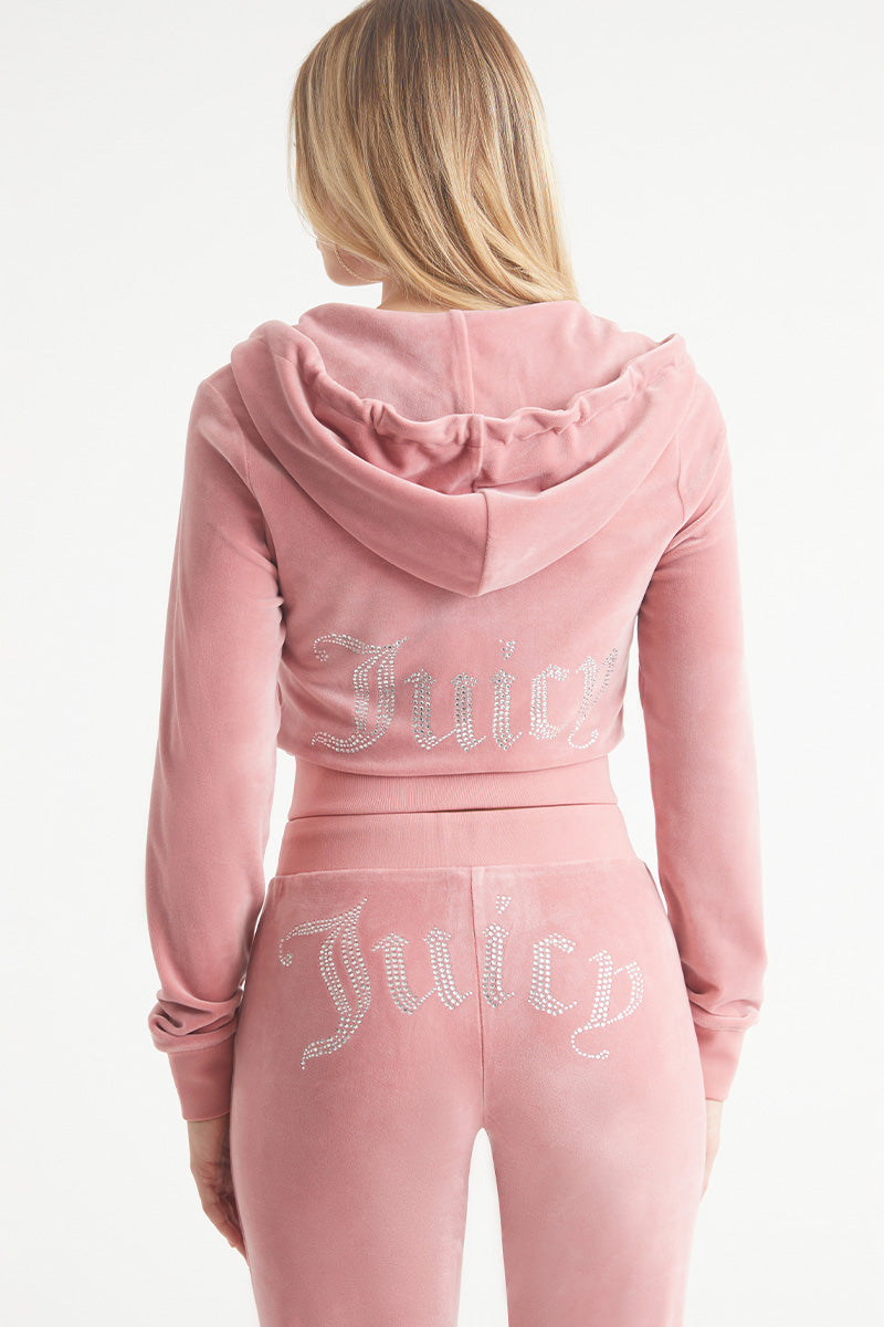 Juicy Couture OG Big Bling Velour Φουτερ με Κουκουλα γυναικεια ροζ | YMOI-98032