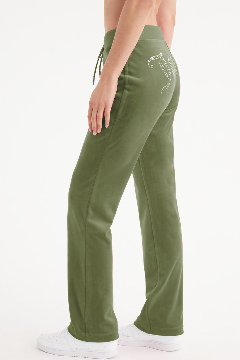 Juicy Couture OG Big Bling Velour παντελονι φορμας γυναικεια Super Greens | HCUD-01734