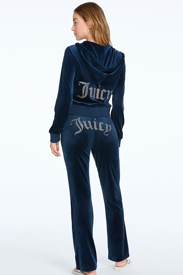 Juicy Couture OG Big Bling Velour παντελονι φορμας γυναικεια μπλε | JMIF-69140