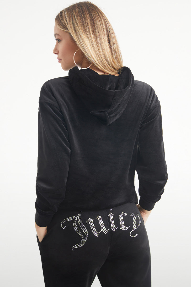 Juicy Couture Oversized Big Bling Velour Φουτερ με Κουκουλα γυναικεια Liquorice | HNLI-35429