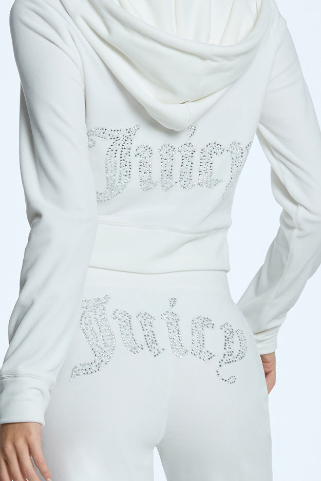 Juicy Couture Pearly Big Bling Velour Φουτερ με Κουκουλα γυναικεια κρέμα | HSEB-42793