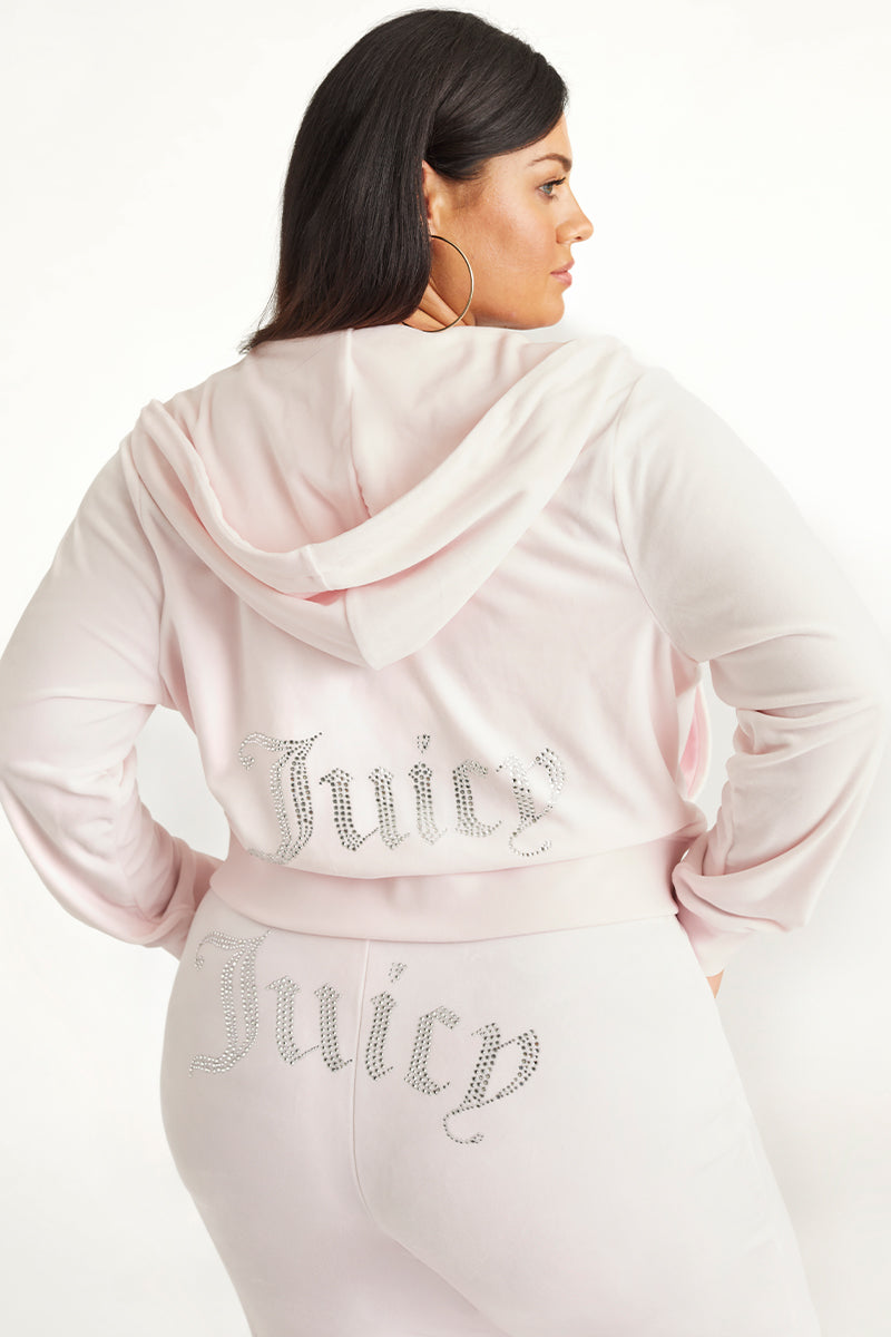 Juicy Couture Plus-Size OG Big Bling Velour Φουτερ με Κουκουλα γυναικεια Soft Glow | LRBN-63217