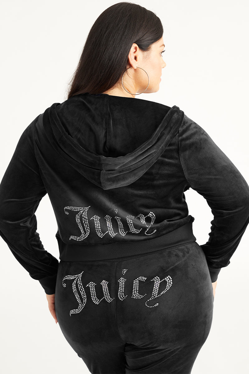 Juicy Couture Plus-Size OG Big Bling Velour Φουτερ με Κουκουλα γυναικεια Liquorice | OBYF-08427