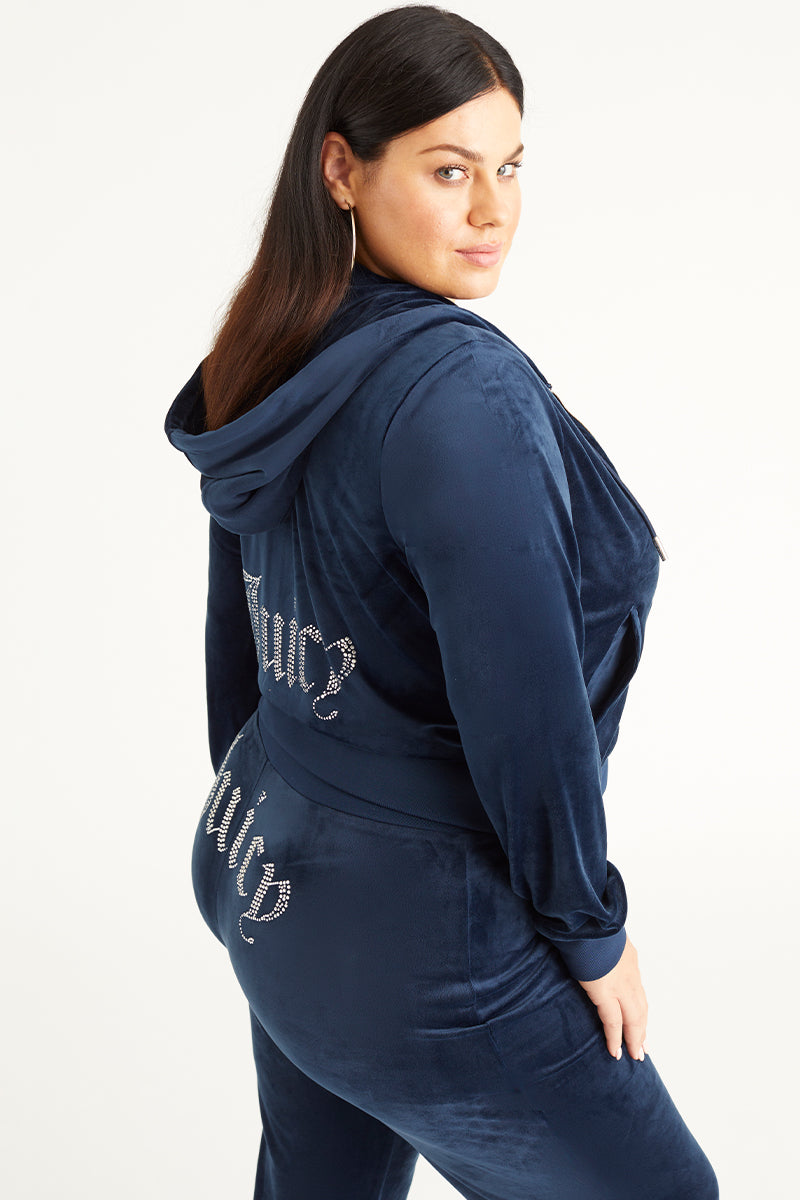 Juicy Couture Plus-Size OG Big Bling Velour Φουτερ με Κουκουλα γυναικεια μπλε | PHEV-95460