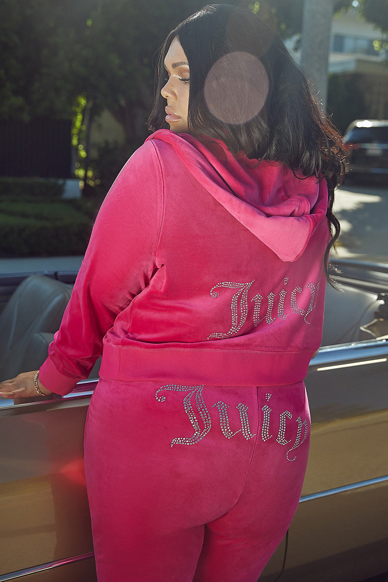 Juicy Couture Plus-Size OG Big Bling Velour Φουτερ με Κουκουλα γυναικεια Free Love | TUKD-65782