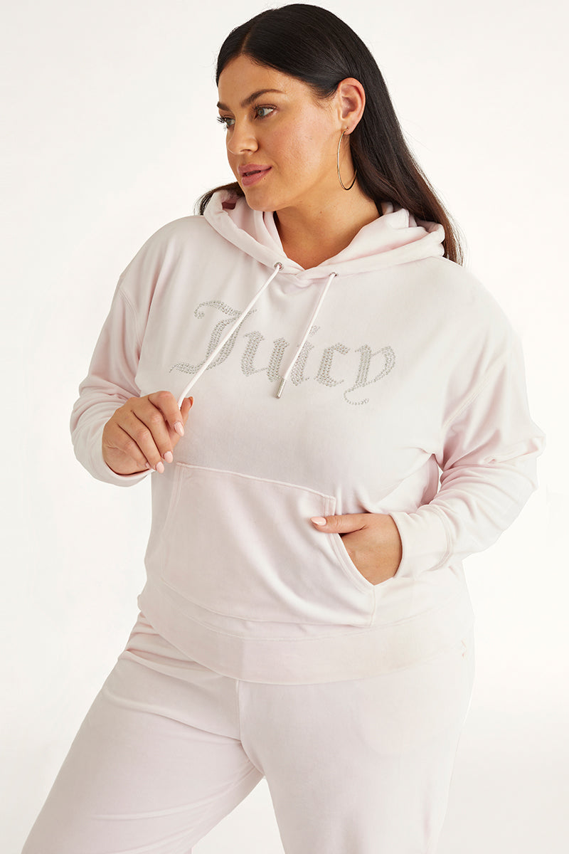 Juicy Couture Plus-Size Oversized Bling Big Velour Φουτερ με Κουκουλα γυναικεια Soft Glow | GEZD-54032