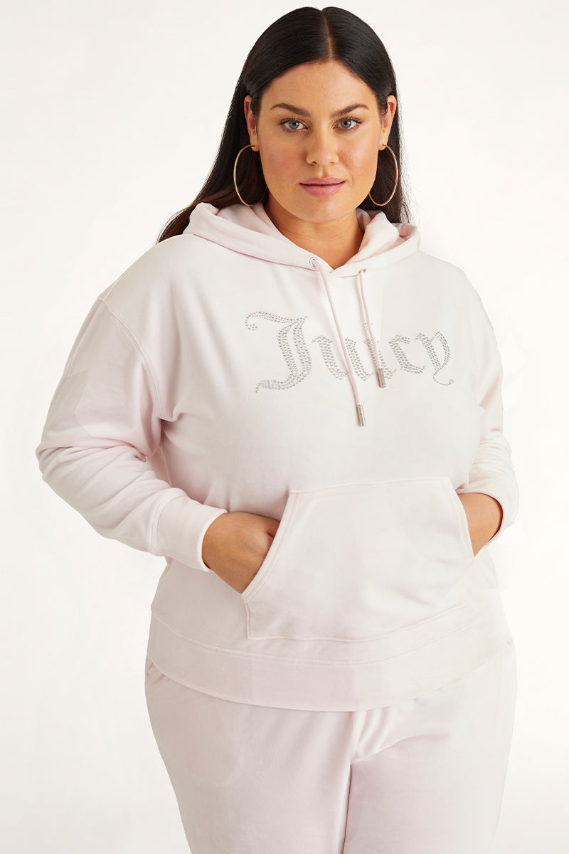 Juicy Couture Plus-Size Oversized Bling Big Velour Φουτερ με Κουκουλα γυναικεια Soft Glow | GEZD-54032