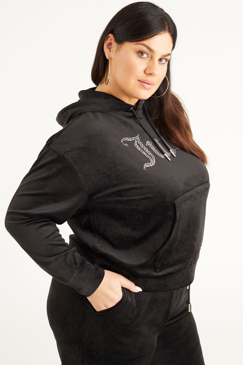 Juicy Couture Plus-Size Oversized Bling Big Velour Φουτερ με Κουκουλα γυναικεια Liquorice | WOPN-95402