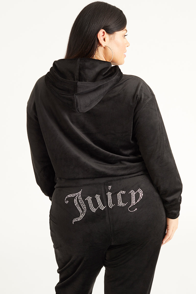 Juicy Couture Plus-Size Oversized Bling Big Velour Φουτερ με Κουκουλα γυναικεια Liquorice | WOPN-95402