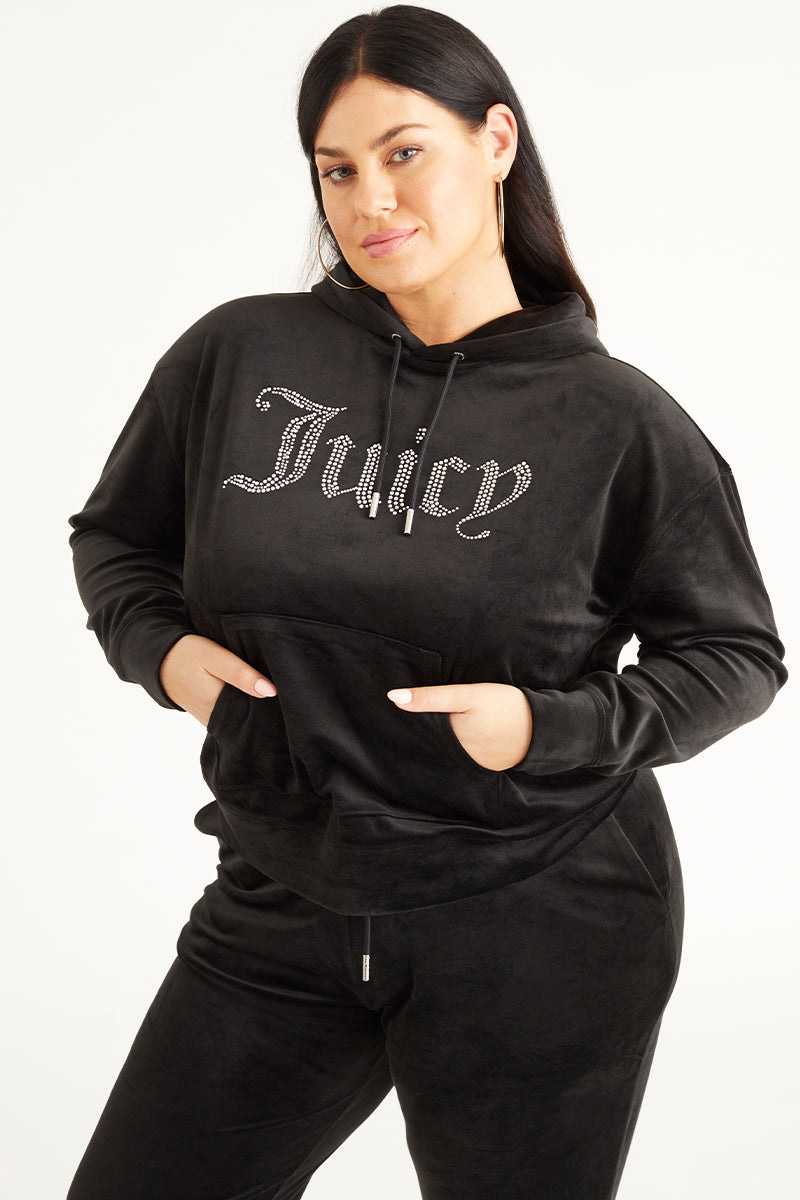 Juicy Couture Plus-Size Oversized Bling Big Velour Φουτερ με Κουκουλα γυναικεια Liquorice | WOPN-95402