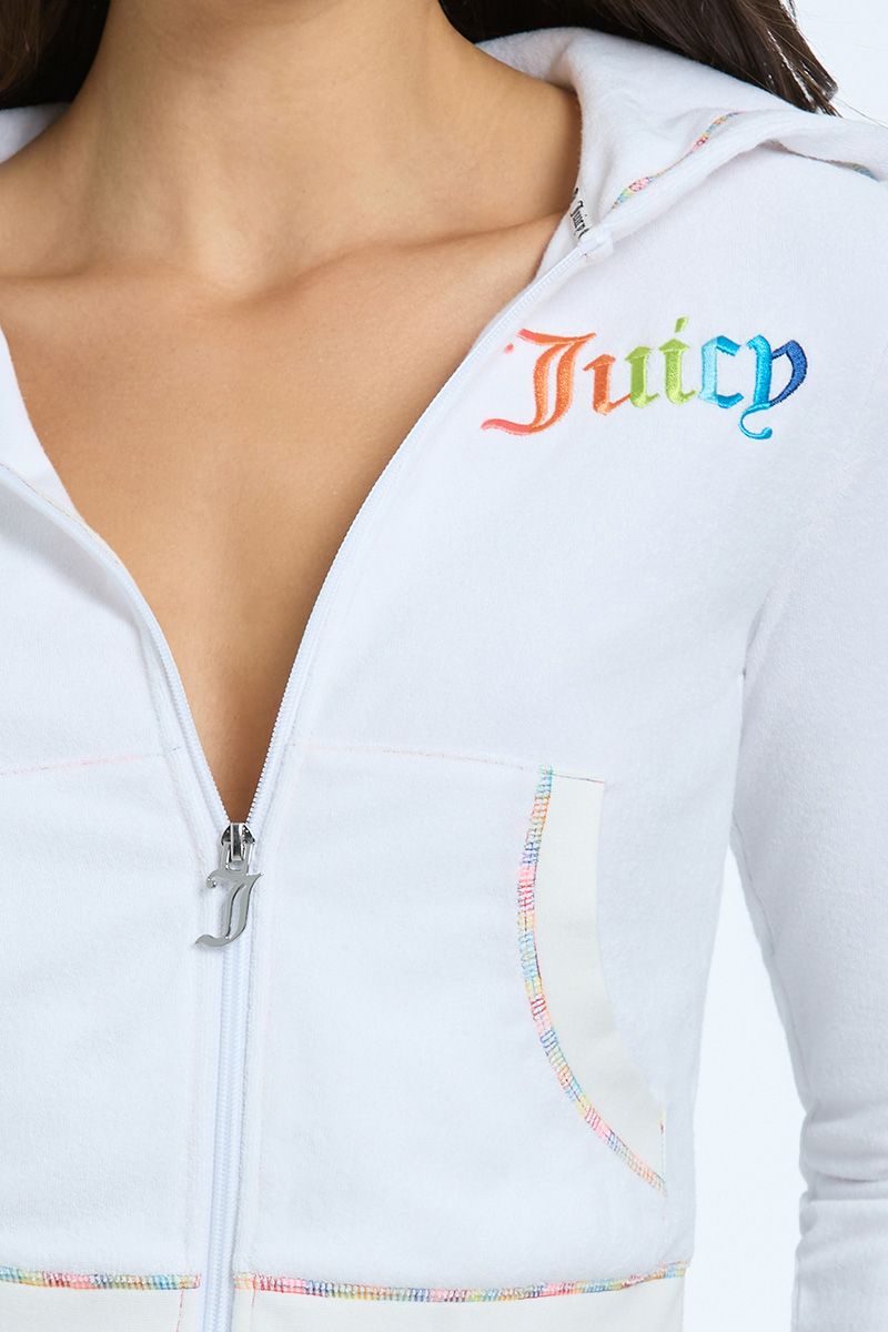 Juicy Couture Rainbow Towel Terry Zip-Up Φουτερ με Κουκουλα γυναικεια ασπρα | ENDL-20384