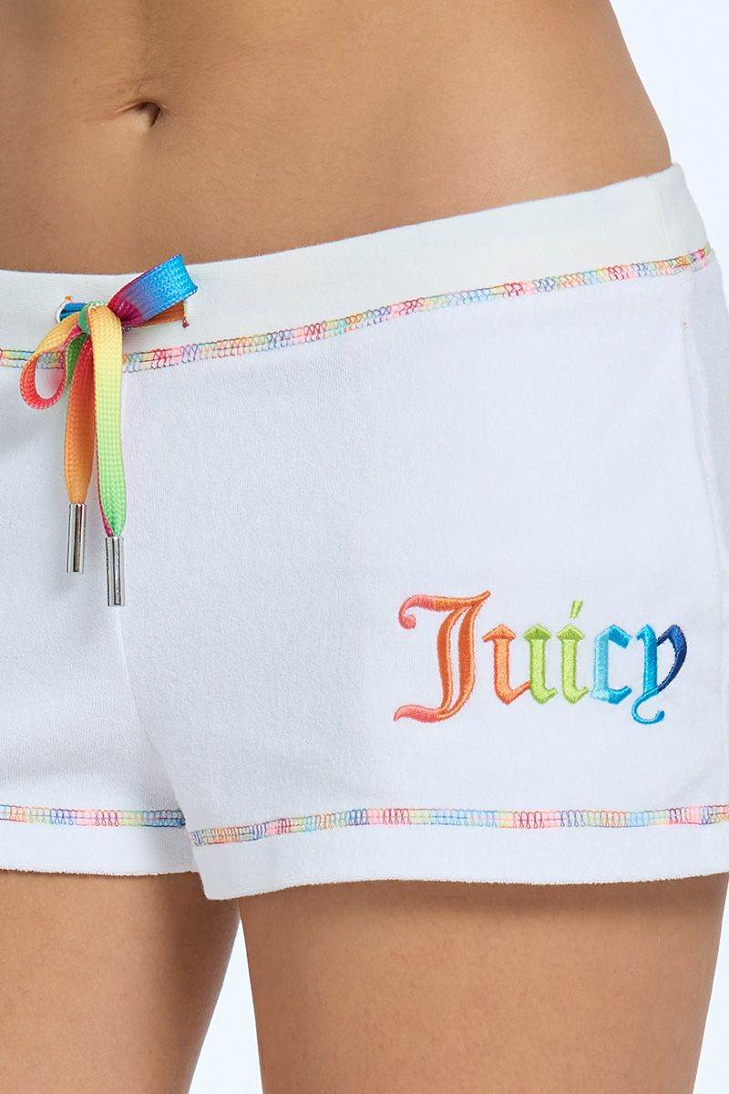 Juicy Couture Rainbow Towel Terry Σορτσ γυναικεια ασπρα | TERN-87623