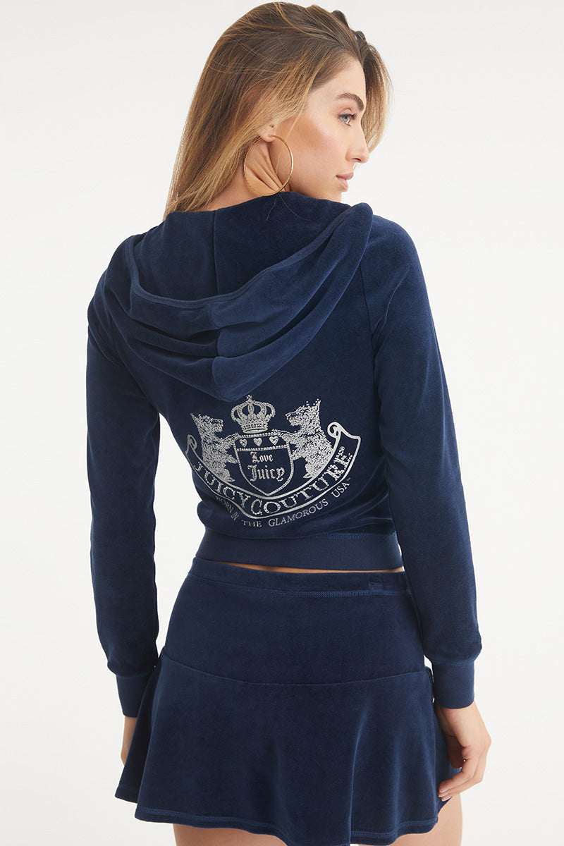 Juicy Couture Scottie βαμβακερα Velour Φουτερ με Κουκουλα γυναικεια μπλε | UXAT-45726