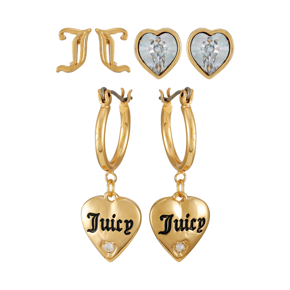 Juicy Couture Studs and Small Hoop Trio Set Σκουλαρικια γυναικεια χρυσο χρωμα | IQMW-92105