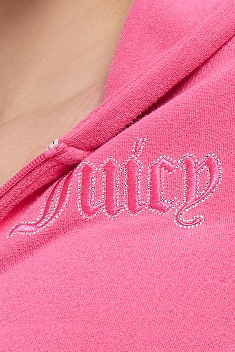 Juicy Couture Tonal Towel Terry Zip-Up Φουτερ με Κουκουλα γυναικεια ροζ | NRHB-05341