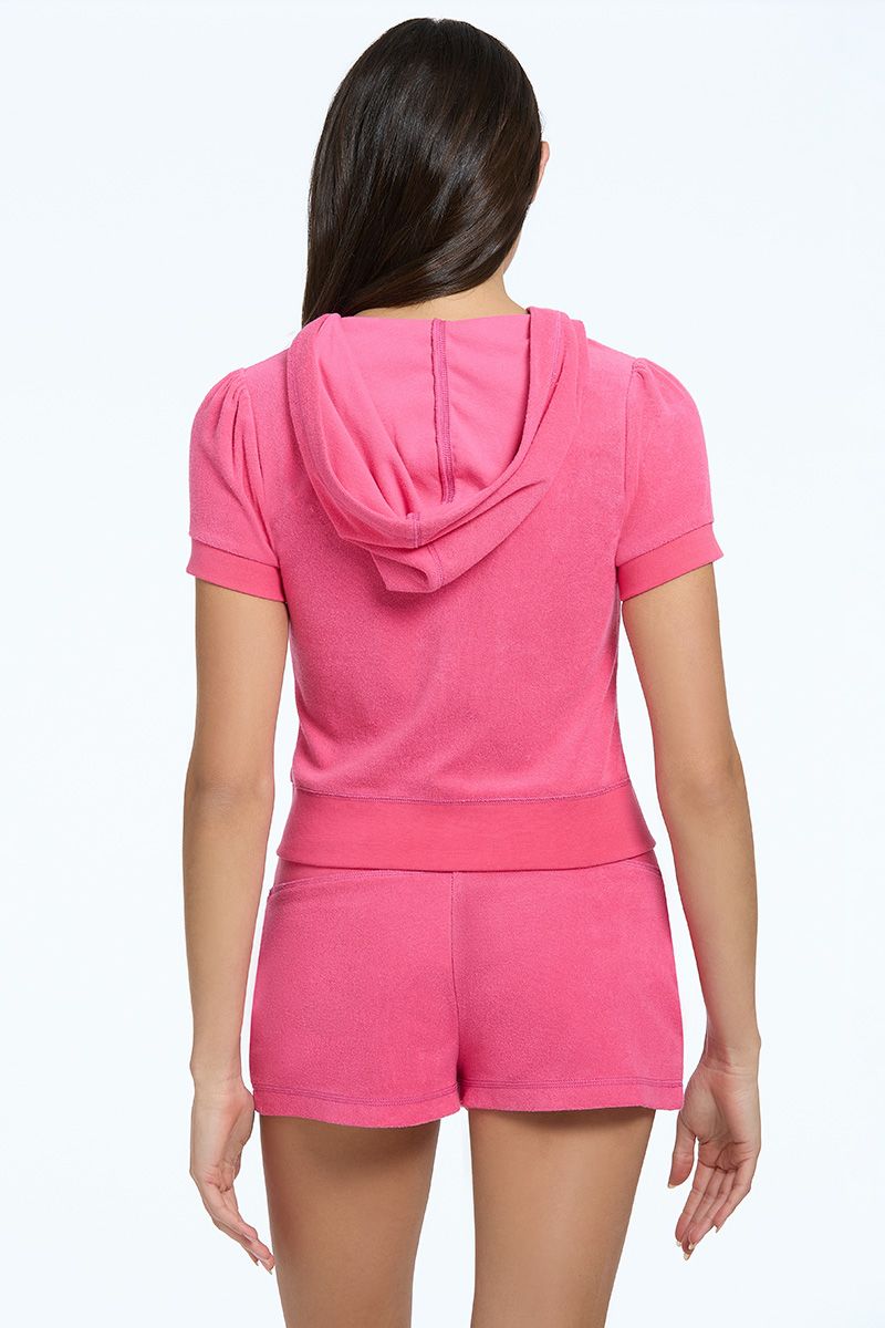 Juicy Couture Towel Terry κοντο Sleeve Zip-Up Σορτσ γυναικεια ροζ | QHAY-21436